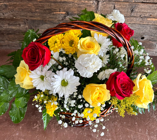 Red yellow and white basket