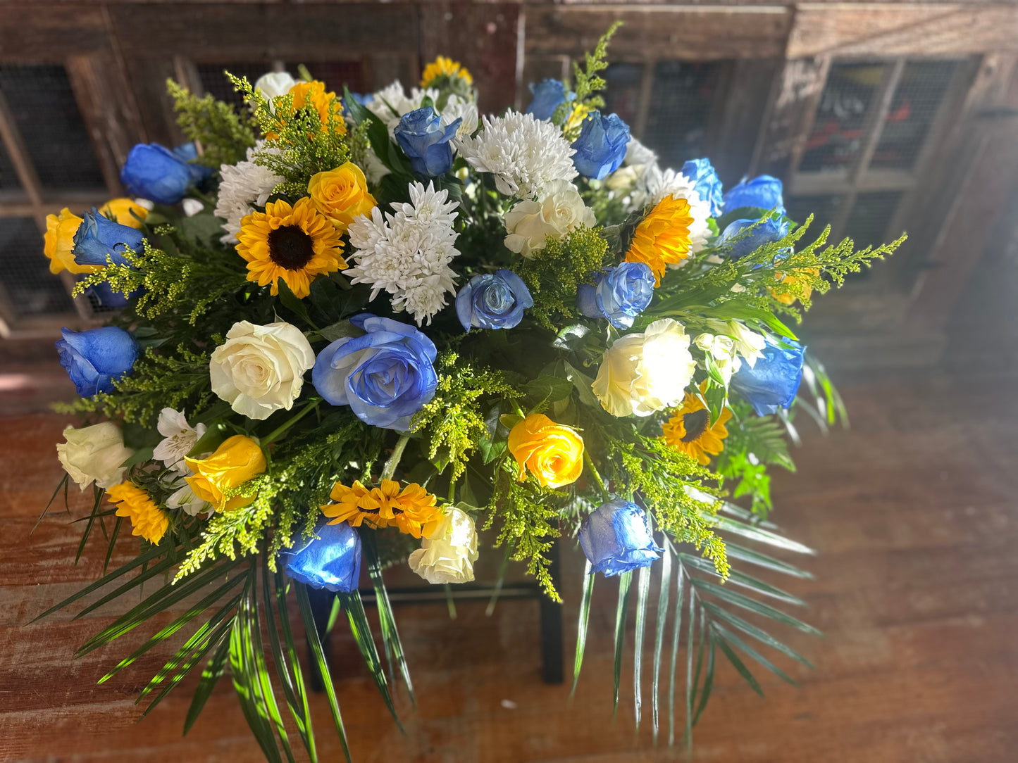 Blue and Gold Sympathy Casket Spray